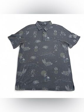 TravisMathew Gray Tropical Print Polo Shirt XL NCR Logo Golf
